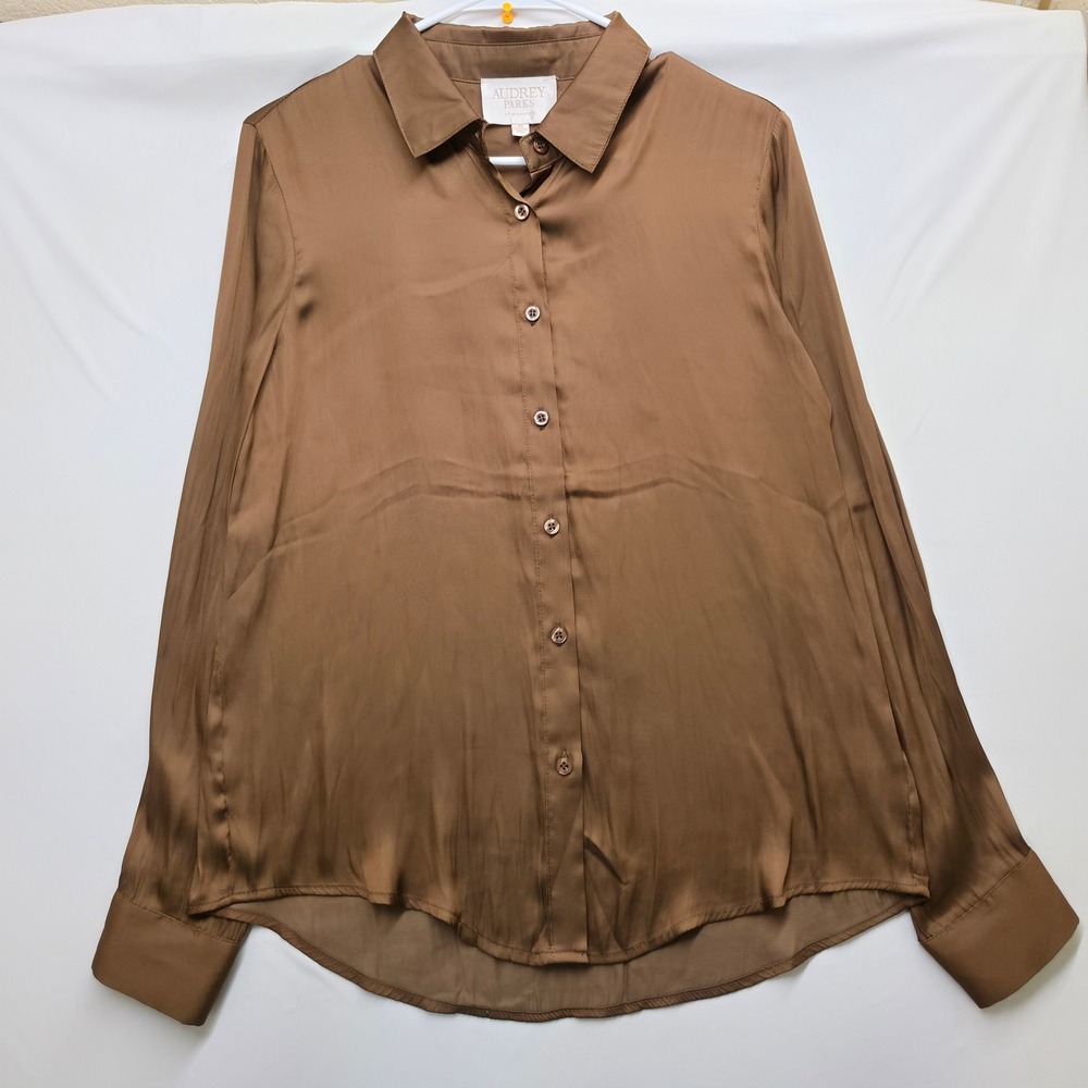Audrey Parks Francescas Chocolate Brown Satin Long Sleeve Blouse